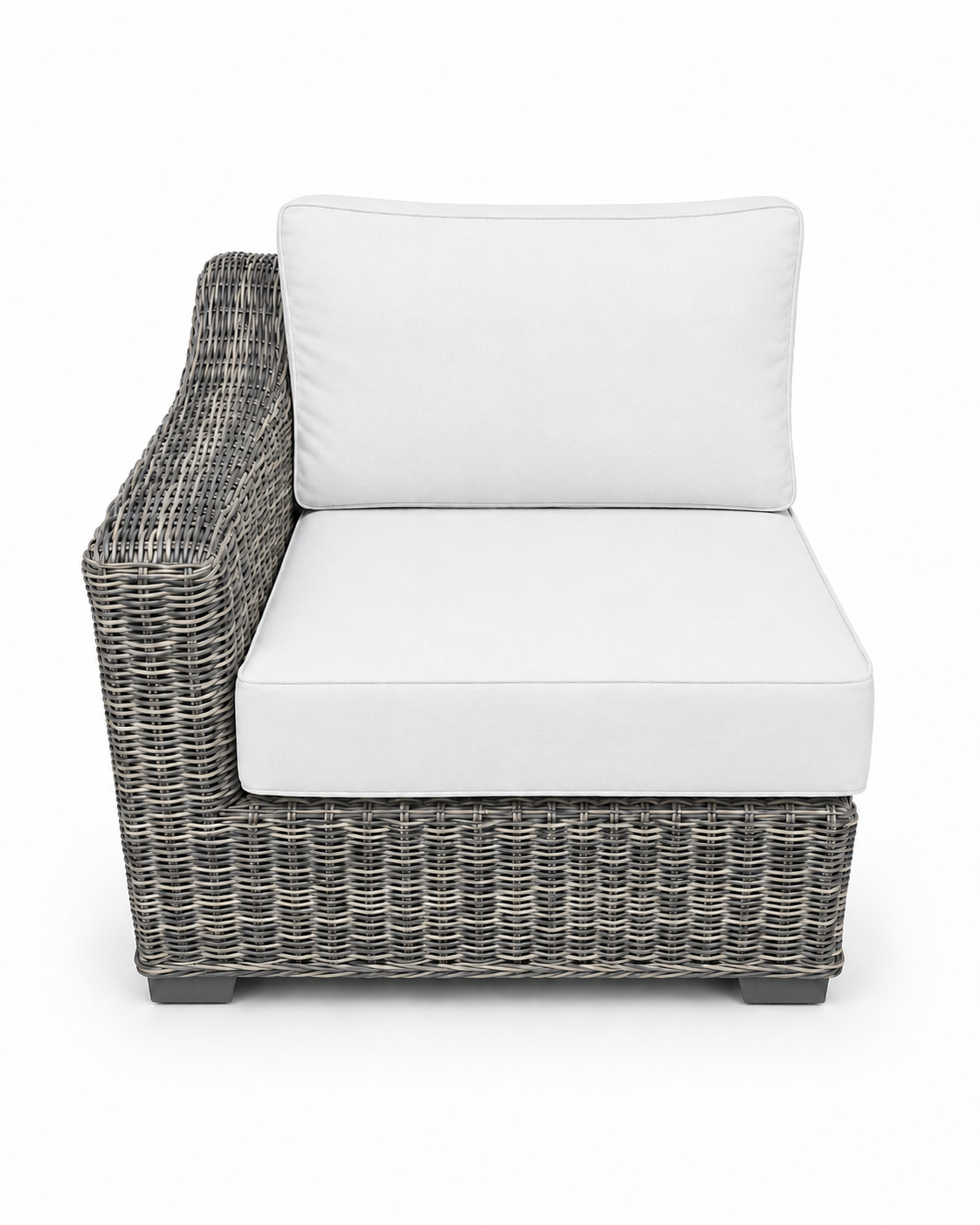 Seacoast Wicker Right-Arm Chair in gray wicker, Olefin White