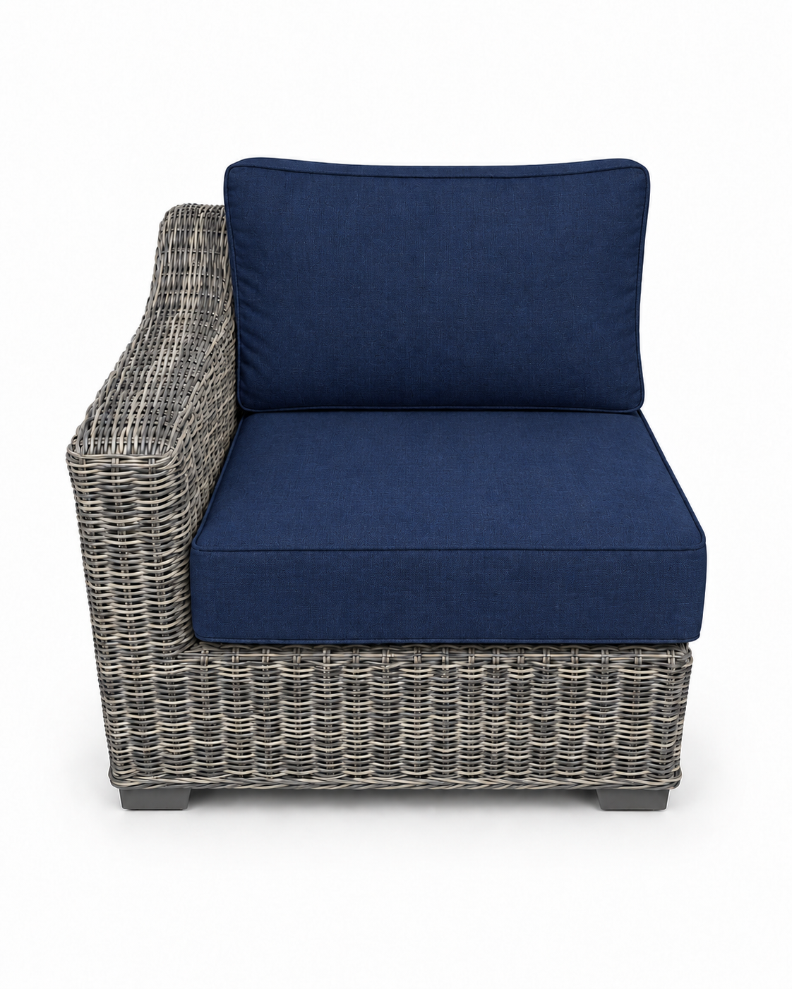 Seacoast Wicker Right-Arm Chair in gray wicker, Canvas Navy (5439)