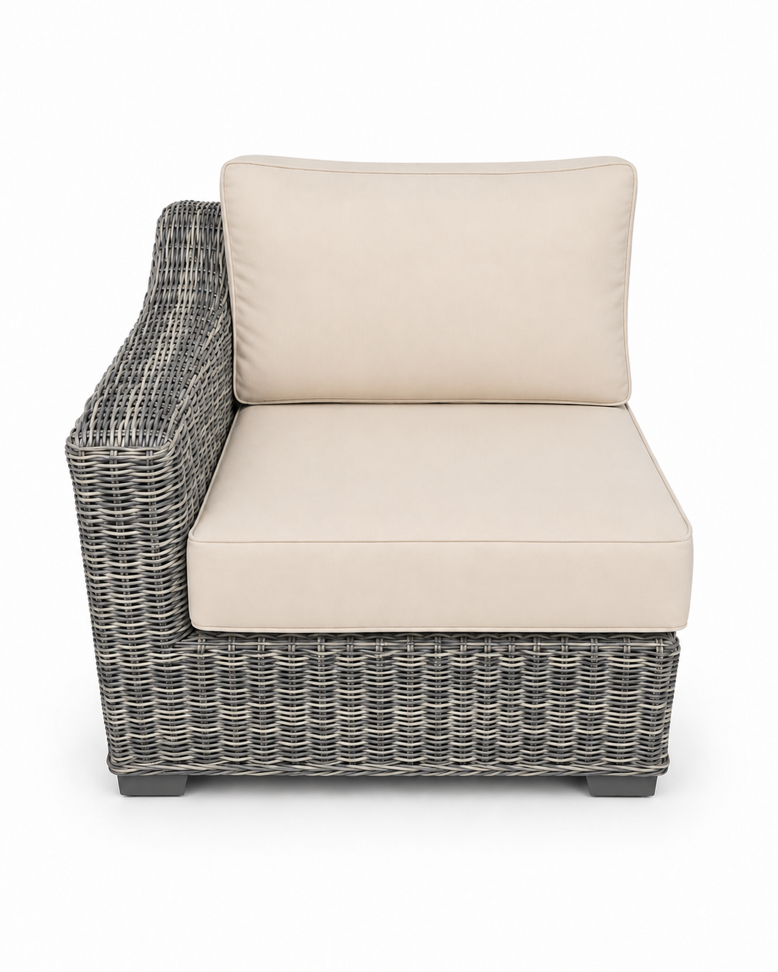Seacoast Wicker Right-Arm Chair in gray wicker
