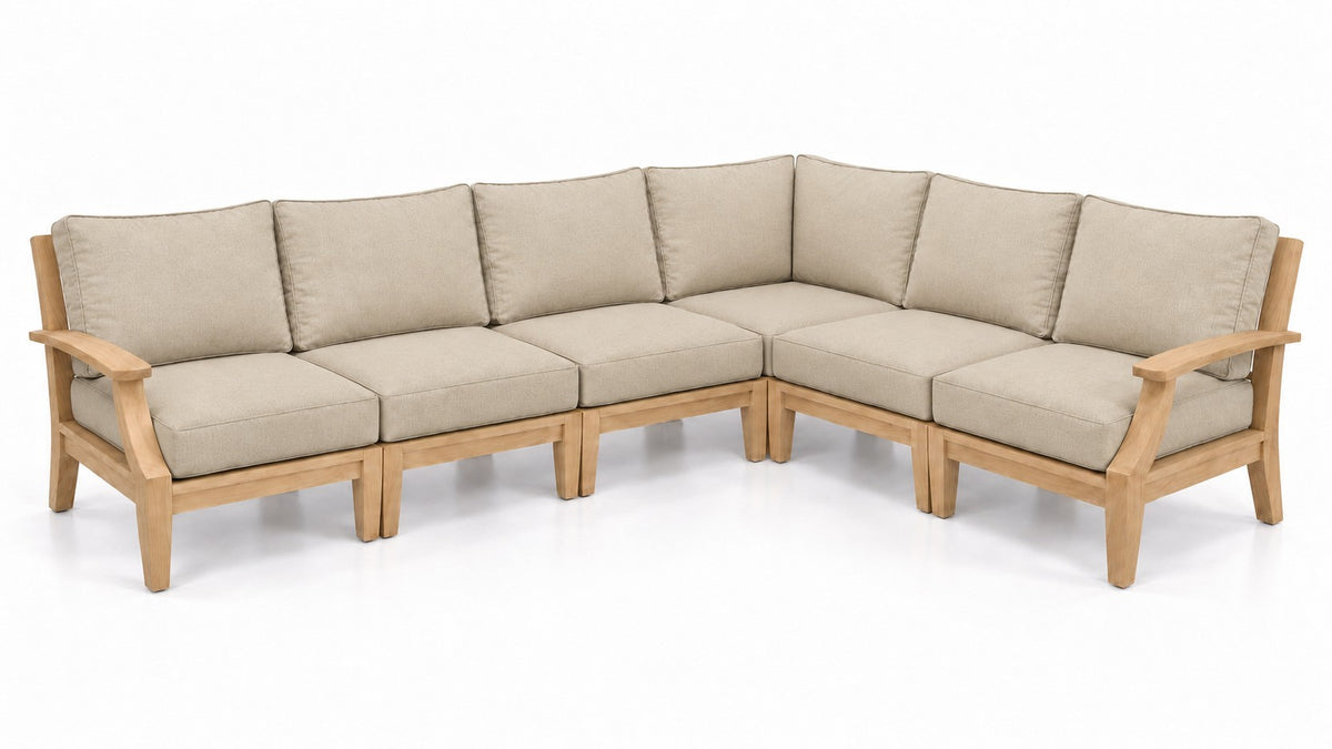 Mila Teak Outdoor Sectional – 6 Piece in Olefin Beige | Jr's Patio San Diego