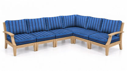 Mila Teak Outdoor Sectional – 6 Piece in Olefin Blue Stripe | Jr's Patio San Diego