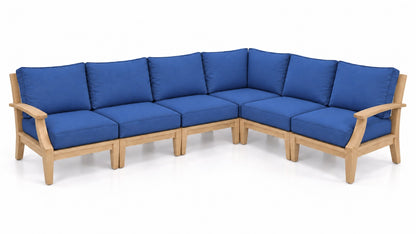 Mila Teak Outdoor Sectional – 6 Piece in Olefin Blue | Jr's Patio San Diego