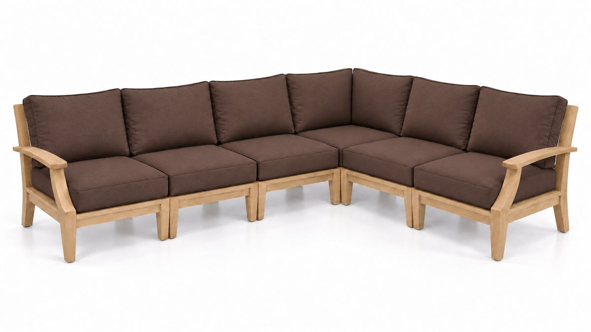 Mila Teak Outdoor Sectional – 6 Piece in Olefin Dark Brown | Jr's Patio San Diego