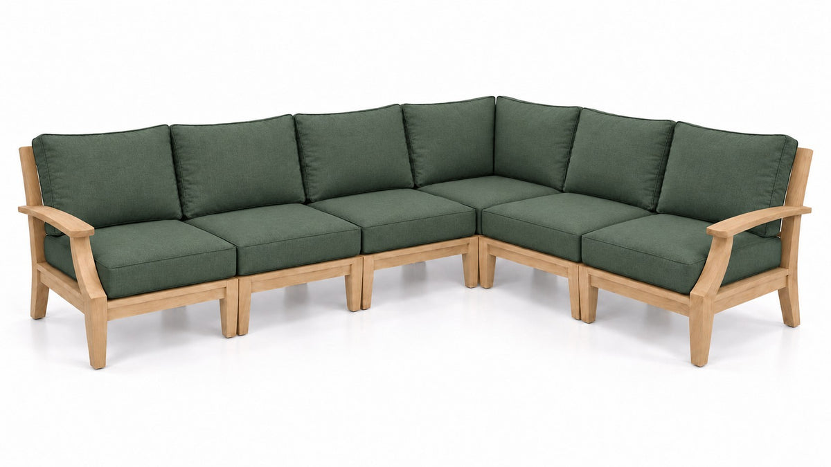Mila Teak Outdoor Sectional – 6 Piece in Olefin Dark Green | Jr's Patio San Diego
