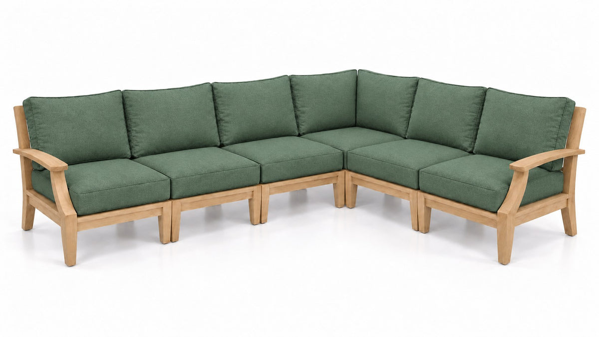 Mila Teak Outdoor Sectional – 6 Piece in Olefin Green | Jr's Patio San Diego