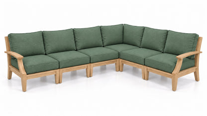 Mila Teak Outdoor Sectional – 6 Piece in Olefin Green | Jr's Patio San Diego
