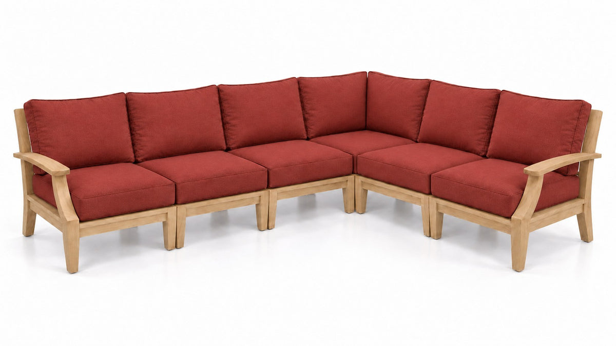 Mila Teak Outdoor Sectional – 6 Piece in Olefin Red | Jr's Patio San Diego