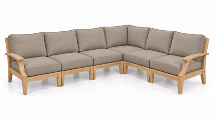Mila Teak Outdoor Sectional – 6 Piece in Olefin Tan & Brown | Jr's Patio San Diego