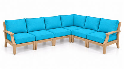 Mila Teak Outdoor Sectional – 6 Piece in Olefin Turquoise | Jr's Patio San Diego
