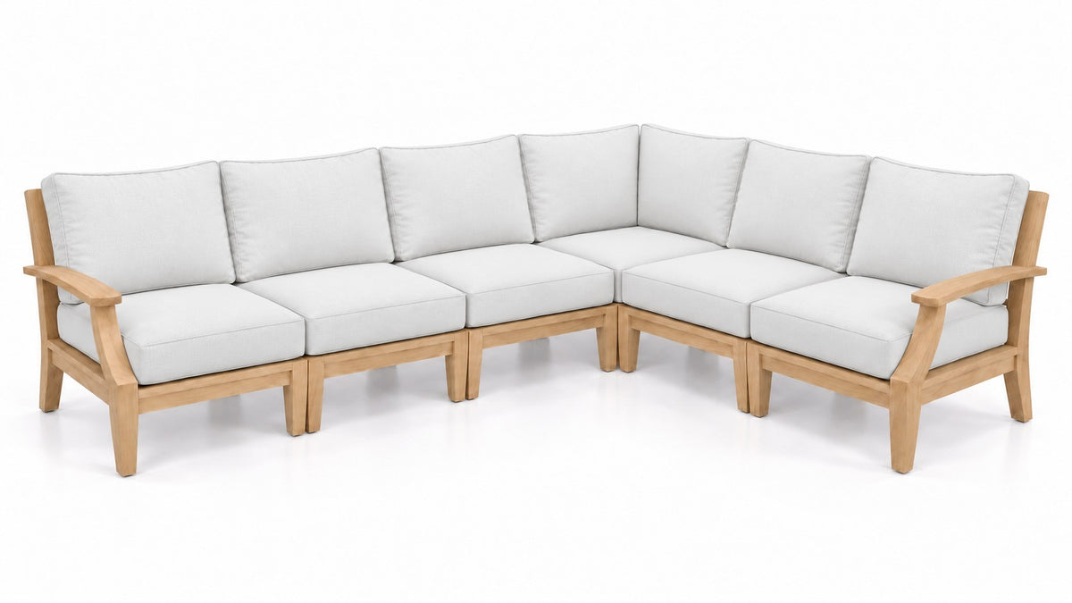 Mila Teak Outdoor Sectional – 6 Piece in Olefin White | Jr's Patio San Diego