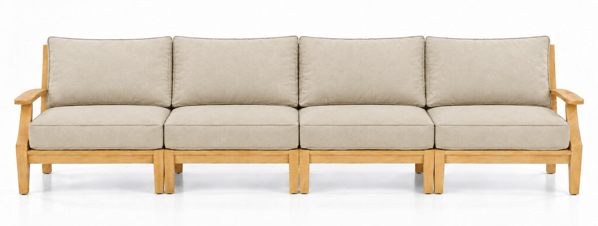 Mila Teak Outdoor 4-Seat Sofa in Olefin Beige | Jr's Patio San Diego