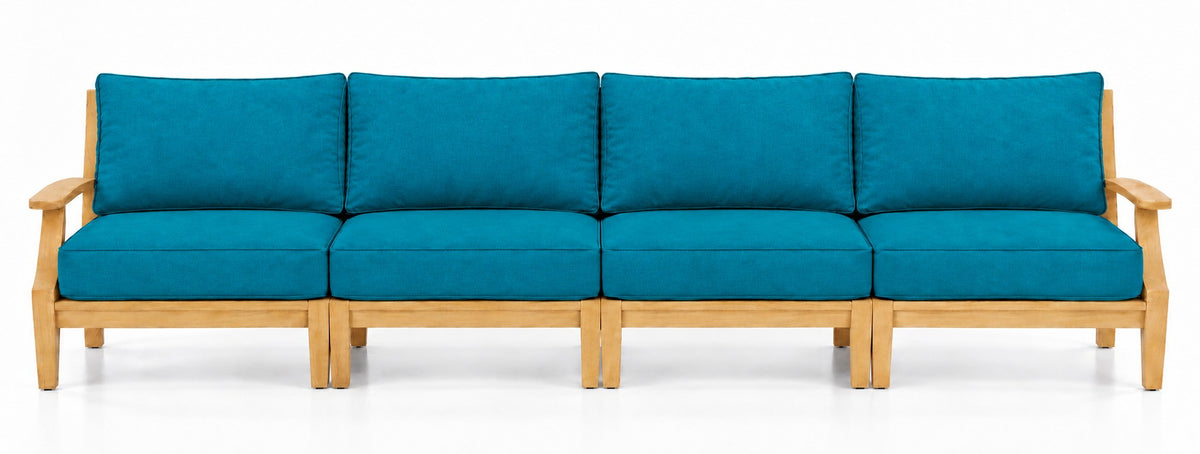 Mila Teak Outdoor 4-Seat Sofa in Olefin Blue & Green | Jr's Patio San Diego