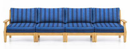 Mila Teak Outdoor 4-Seat Sofa in Olefin Blue Stripe | Jr's Patio San Diego