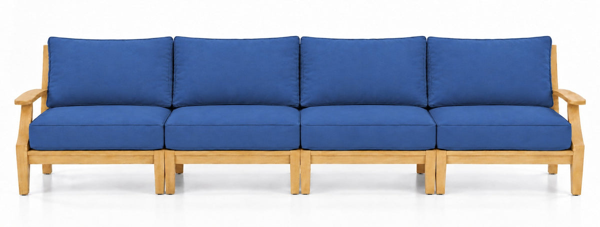 Mila Teak Outdoor 4-Seat Sofa in Olefin Blue | Jr's Patio San Diego