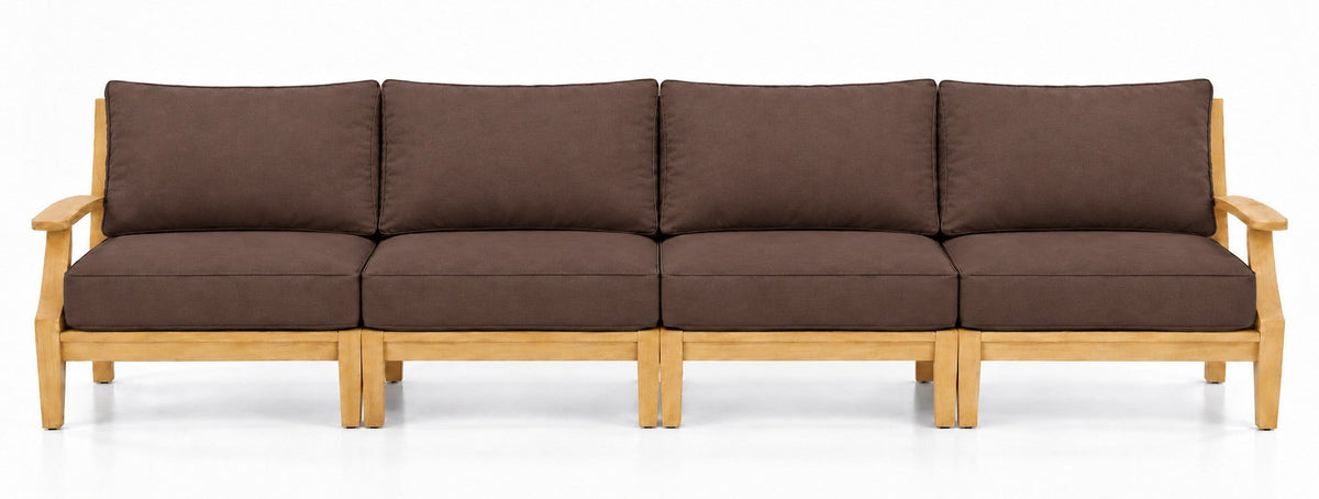 Mila Teak Outdoor 4-Seat Sofa in Olefin Dark Brown | Jr's Patio San Diego