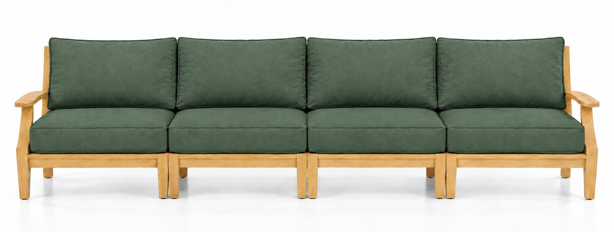 Mila Teak Outdoor 4-Seat Sofa in Olefin Dark Green | Jr's Patio San Diego