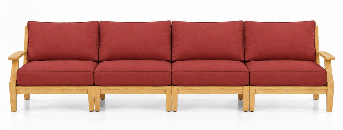 Mila Teak Outdoor 4-Seat Sofa in Olefin Red | Jr's Patio San Diego