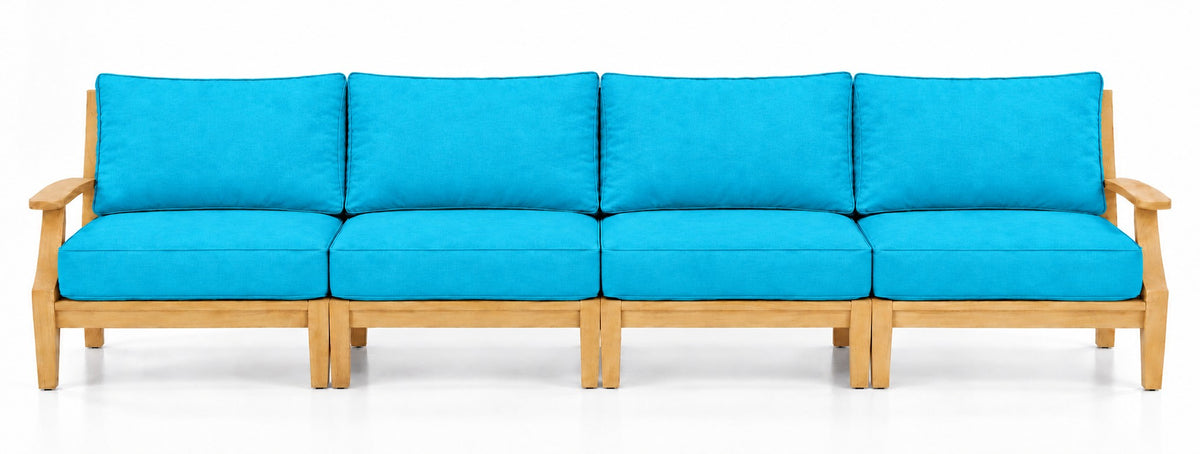 Mila Teak Outdoor 4-Seat Sofa in Olefin Turquoise | Jr's Patio San Diego