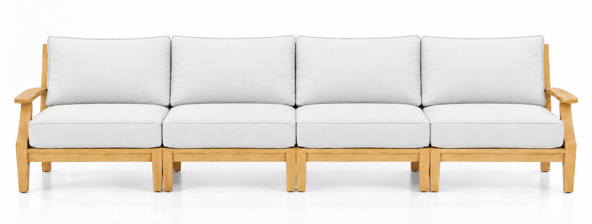 Mila Teak Outdoor 4-Seat Sofa in Olefin White | Jr's Patio San Diego