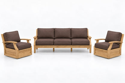 Mila Teak Outdoor Sofa & Swivel Chair Set – 3 Piece in Olefin Dark Brown | Jr's Patio San Diego