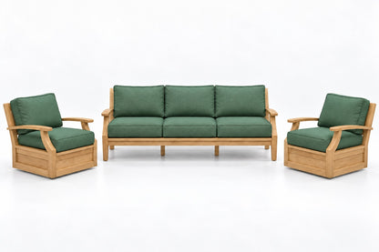 Mila Teak Outdoor Sofa & Swivel Chair Set – 3 Piece in Olefin Green | Jr's Patio San Diego