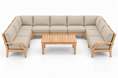 Mila Teak Outdoor U-Shape Sectional – 10 Piece in Olefin Beige | Jr's Patio San Diego