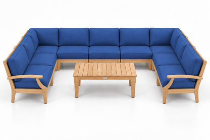 Mila Teak Outdoor U-Shape Sectional – 10 Piece in Olefin Blue | Jr's Patio San Diego
