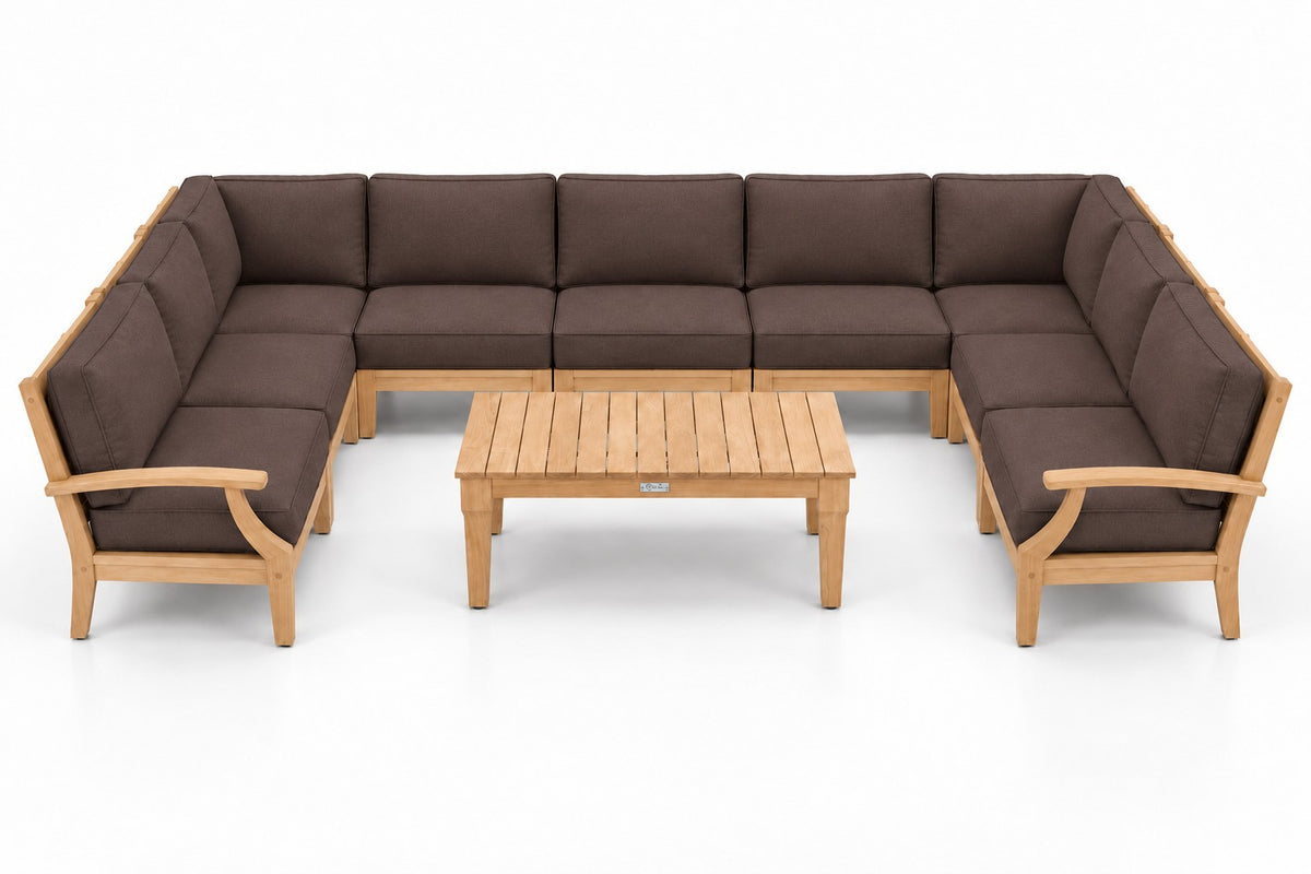 Mila Teak Outdoor U-Shape Sectional – 10 Piece in Olefin Dark Brown | Jr's Patio San Diego