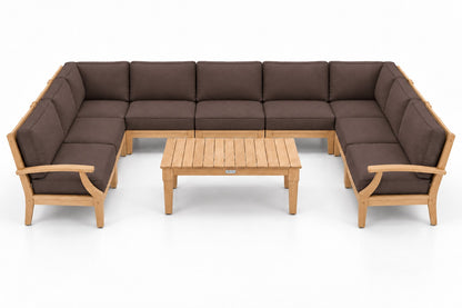 Mila Teak Outdoor U-Shape Sectional – 10 Piece in Olefin Dark Brown | Jr's Patio San Diego