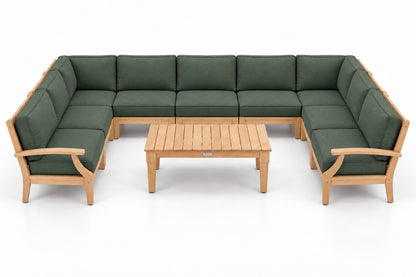 Mila Teak Outdoor U-Shape Sectional – 10 Piece in Olefin Dark Green | Jr's Patio San Diego