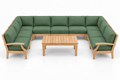 Mila Teak Outdoor U-Shape Sectional – 10 Piece in Olefin Green | Jr's Patio San Diego