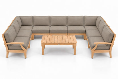 Mila Teak Outdoor U-Shape Sectional – 10 Piece in Olefin Tan & Brown | Jr's Patio San Diego