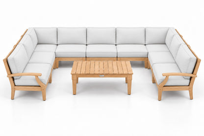 Mila Teak Outdoor U-Shape Sectional – 10 Piece in Olefin White | Jr's Patio San Diego