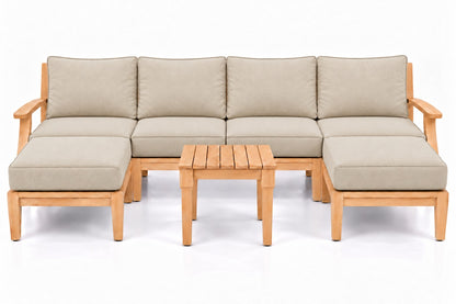 Mila Teak Outdoor U-Shape Sectional with 2 Ottomans – 7 Piece in Olefin Beige | Jr's Patio San Diego