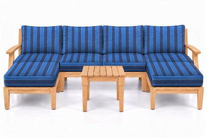 Mila Teak Outdoor U-Shape Sectional with 2 Ottomans – 7 Piece in Olefin Blue Stripe | Jr's Patio San Diego