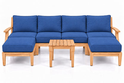Mila Teak Outdoor U-Shape Sectional with 2 Ottomans – 7 Piece in Olefin Blue | Jr's Patio San Diego