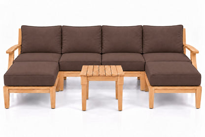 Mila Teak Outdoor U-Shape Sectional with 2 Ottomans – 7 Piece in Olefin Dark Brown | Jr's Patio San Diego