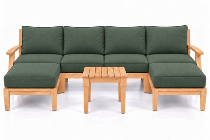 Mila Teak Outdoor U-Shape Sectional with 2 Ottomans – 7 Piece in Olefin Dark Green | Jr's Patio San Diego