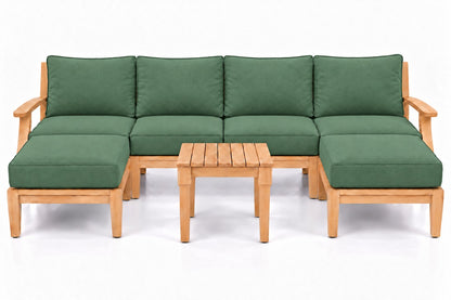 Mila Teak Outdoor U-Shape Sectional with 2 Ottomans – 7 Piece in Olefin Green | Jr's Patio San Diego