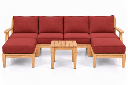 Mila Teak Outdoor U-Shape Sectional with 2 Ottomans – 7 Piece in Olefin Red | Jr's Patio San Diego