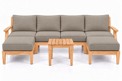 Mila Teak Outdoor U-Shape Sectional with 2 Ottomans – 7 Piece in Olefin Tan & Brown | Jr's Patio San Diego