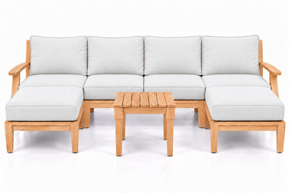 Mila Teak Outdoor U-Shape Sectional with 2 Ottomans – 7 Piece in Olefin White | Jr's Patio San Diego